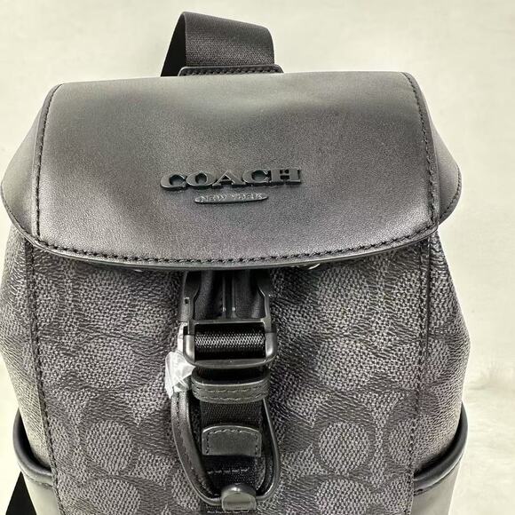 Coach Racer Pack Signature In Canvas & Leather Charcoal Black CT712 NWT - Picture 2 of 9